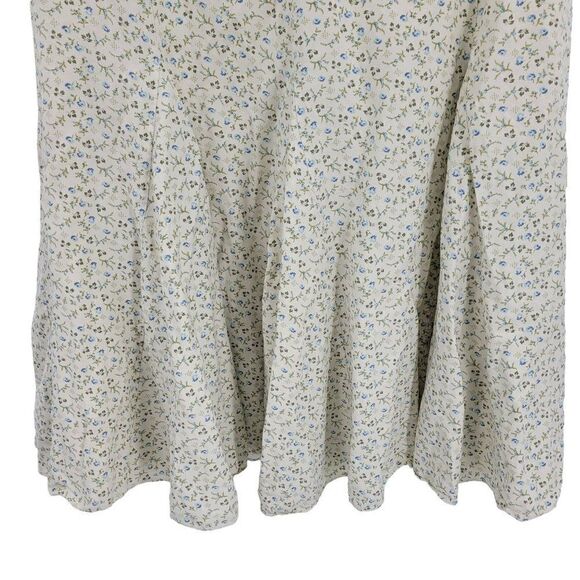Sundance Skirt Silk Linen Midi Ditzy Floral Godet Prairie Cottage Core Cream 10 - Picture 8 of 11